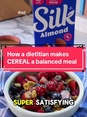 #Ad PSA: Level-up the nutrition in your cereal bowl, and help you feel satiated until lunch! Here’s how I build my go-to morning bowl: Mix a high protein, low sugar cereal with a handful each of hemp hearts and berries (hello Hunger Crushing Combo!) Then add in a cup or so of @Silk Canada Almond Unsweetened - my zero-sugar sidekick that’s packed with 5 essential nutrients and gives the creamiest, dreamiest base without added sugar. The result? A breakfast with no sugar added that is packed with nutrition to help get me through a busy day. What’s your go-to breakfast bowl? #cereallover #balancedbreakfast #dietitianapproved 