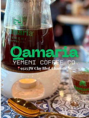 ⁉️If you’re ever wondering what Yemeni coffee 🫖☕️is like just know that there’s a single origin and a single lot which means the beans are harvested and packaged from single farms and uniquely roasted for the most optimum flavor possible. There’s a unique blend of warm spices and herbs and the flavor comes through so delicately. At Qamaria, you can be assured that the coffee you’re drinking is the highest quality and also sustainably sourced🌏. ✨We tried : 🫖Sana’a Kettle- medium roast coffee with cardamom, ginger and cinnamon 🥭Mango dragonfruit refresher  🍓Iced strawberry Matcha latte  🌈Rainbow red velvet cake  🐝🍯Bee bites pastry- bread, pastry filled with cream cheese and drizzled with honey and sesame seeds ✨Pro tip- free parking in the parking deck🅿️ ✨Pro tip #2- open late and located right off the JW Clay Blvd stop🚉 📲 @qamariacoffee_clt  📍9325 JW Clay Blvd. Suite 223, Charlotte NC 📞(980)430-1111 🕐Sunday-Thursday 7am-11pm 🕐Friday 7am-1am 🕐Saturday 8am-1am #qamaria #yemenicoffee #qamariacoffee #coffeeshop               @Qamariacoffee_clt @Qamaria Coffee 