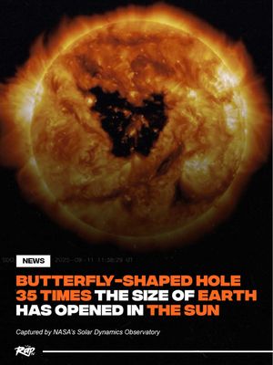 #NASA spotted a massive coronal hole on the sun in September, 35 times the size of Earth, that has unleashed a powerful stream of solar wind towards us🦋☀️ These solar winds can disrupt satellites & communications and light up northern skies 👀 🎥 NASA #Sun #Space #Earth #Solar 