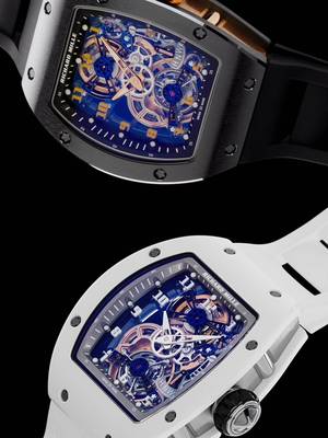 The two new RM 17-02 Tourbillon models share the same titanium tourbillon heart but differ in character: black ceramic for bold technicality, white ceramic for pure elegance.