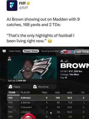 AJ Brown might not be hitting your slips lately… but at least he’s cashing in on Madden 😭 #nfl #madden #eagles #ajbrown 