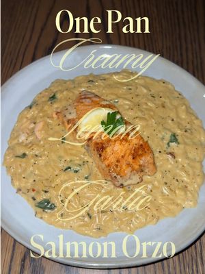 creamy lemon garlic salmon orzo 💛 1000/10 so delicious 