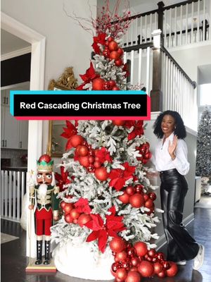 If you’ve ever wanted that dramatic, luxe, cascading ornament look… this is the one to copy. It’s bold, it’s rich, and it transforms any regular tree into a full-blown showstopper. I used a mix of sizes, matte + shiny textures, and wired the strands so they flow seamlessly down the tree. It looks complicated, but once you get your rhythm, it goes fast. If you want the exact ornaments I used while they’re still in stock, just ask. #RedChristmasTree #CascadingOrnaments #ChristmasDecorIdeas #HolidayHomeDecor #ChristmasTreeInspo