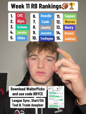 Week 11 RB Rankings🏈🏆 #fantasyfootball #fantasycontent #fantasyrbs #week11 #titanswalterpicks 