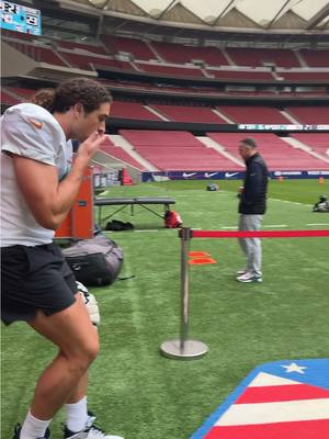 OH NO he almost stepped on the emblem 😱 #nfl #madrid 