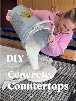 I wanted something really durable but that also looked just as aesthetic as we’re making the rest of our garage workshop hang out! We used a kit for pouring them yourself so we went with the white concrete and I can’t imagine doing this project without it. The countertops turned out even cooler than I planned 🤩 So now as we move onto the backsplash, would you do one row of tile, two, or should I do the entire thing?! 😍  #concretecountertop #concretecountertops #kitchenremodel #kitchenrenovation #countertops 