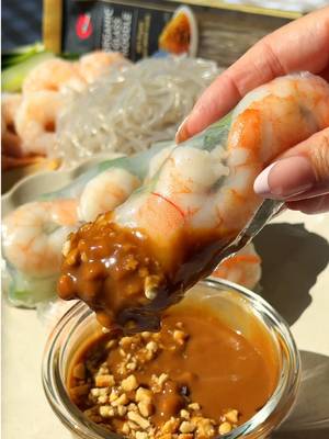one of my all time favs~  recipe: rice paper ofood glass noodles carrots cucumbers lettuce thai basil shrimp, cooked and sliced peanut hoisin sauce: 3 tbsp peanut butter 2 tbsp hoisin sauce a splash of rice vinegar 1–2 tbsp hot water (to thin to your liking) optional: a pinch of sugar for balance and a bit of chili crisp or sriracha if you want heat instructions: cook the glass noodles according to the package, then rinse under cold water so they stay springy. prep all your veggies into thin strips to make rolling easier. quickly dip the rice paper in warm water until just softened, then layer on lettuce, noodles, herbs, veggies, and shrimp. roll tightly. for the sauce, whisk everything together until smooth. adjust thickness with hot water and flavor with extra vinegar or sweetness if needed. clean ingredients, chewy texture, and effortless versatility are what make @ofoodusa glass noodles such a staple in my kitchen. they’re made 100% from sweet potato starch, which means they’re vegan, gluten-free, sugar-free, and sodium-free. super clean, super versatile, and they soak up flavor beautifully in any dish. i used them to make these fresh vietnamese spring rolls today, and they turned out so good. whether it’s stir-fries, soups, japchae, or salads, these noodles work with literally everything.  if you haven’t tried them yet, definitely check them out on amazon. just search “o’food glass noodles.” #springrolls #vietnamesefood #EasyRecipe #healthyrecipe #asianfood  