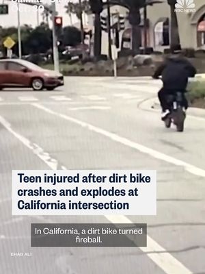 A teen crashed a dirt bike into the side of a car in #California, sparking a massive fireball.
