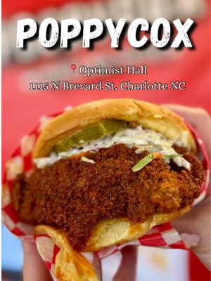 ‼️Nashville chicken sandwich fans I’ve got some news for you! PoppyCox has recently opened up a location in Optimist Hall. Well known for their incredible quality, you may remember them as a food truck for 3 years. They opened in Optimist Hall about a month ago. This sandwich is huge and their heat levels are amazing ranging from Wimpy all the way up to stupid hot. We tried hot and it was blazing. The meat was tender. The pickles were tangy, and it was everything I imagined it would be. We also ordered the Tendies in mild which is kind of like a medium everywhere else. These chicken tenders were ginormous. I love drizzly, honey on them and the comeback sauce with tasty. We also tried their fried pickles, which were a perfect compliment to the Nashville chicken sandwich and the Tendies. We will definitely be stopping here every time we hit Optimist hall. 🔥I love their hot level ratings: Country fried Wimpy Lil Mild Mild Medium Hot Super Hot Stoopid Hot ✨We tried: 🥪The Sando- boneless breast, Comeback sauce, slaw, pickles, potato bun, we got HOT 🍗The Tendies- three jumbo chicken tenders, including up to two sauces, we got MILD 🍟Fries 🥒Fried Pickles 📲 @poppycoxclt  📍1115 N Brevard St. Charlotte, NC (Optimist Hall) 📞(980)290-3284 🕐Sunday-Thursday 11am-9pm 🕐Friday-Saturday 11am-10pm #nashvillechicken #nashvillechickensandwich #poppycox #poppycoxclt #optimisthall            @Daddy Chicken 