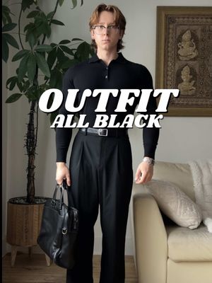 Does the jacket elevate the look? What do you think?  Outfit breakdown: Long sleeve merino polo: @UNIQLO Canada  Wide leg trousers: Uniqlo Belt: @Massimo Dutti  Shoes: YSL Bag: coach Cologne: Bleu de Chanel #mensfashion #fashiontiktok #outfitallblack 