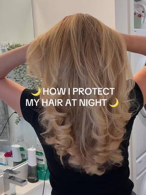 How I protect my hair at night 🌙 #howtoprotecthair #protectivehairstyles #hairtok #nighttimeroutine #haircare 