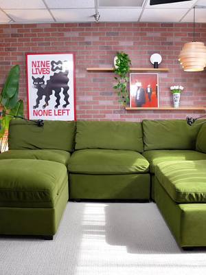 What do you think of this podcast setup?  🔎 Kova Box Cushion L-Shape + Ottoman in Olive Performance Velvet 