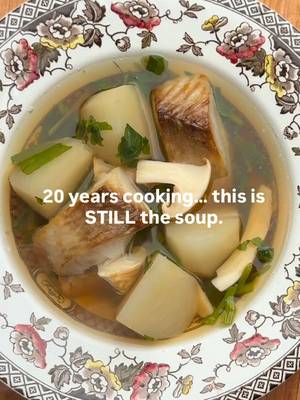 Light, clean, and stupidly good Japanese soup# Tender turnip simmered in seasoned dashi, a little matsutake aroma, fresh greens, yuzu, and a broiled piece of black cod right on top. Simple technique, big flavor. Perfect for cold nights or when you want something comforting but still refined. Recipe is in the video or comments, save it for later. #cooking #fyp #cookingtiktok 