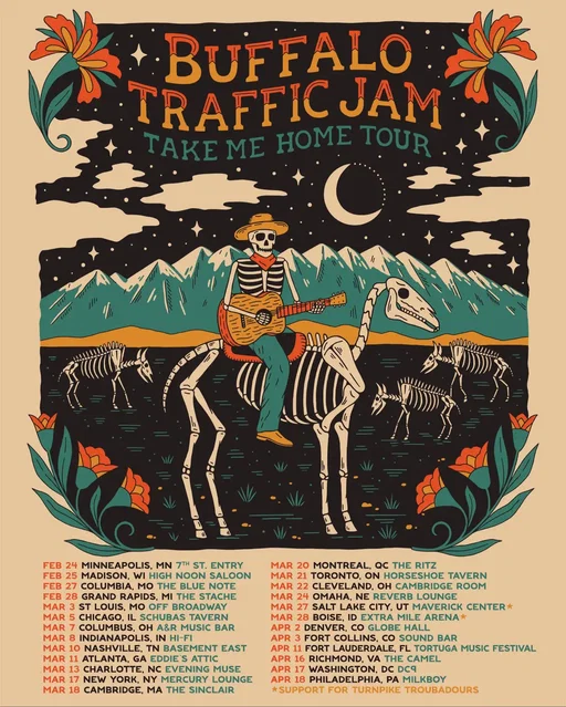Well I guess we just fell in love with the road because we are so excited to announce the first ever BTJ Headline Tour!!🦬 Can’t wait for each city to feel like home on the Take Me Home Tour!! - Pre-sale starts tomorrow at 10am local time. Pre-sale code: FOOLSGOLD Public on sale is Friday at 10am local time. Comment a 🦬 and we’ll DM you a link to RSVP for tickets or go to the link in our bio Tour poster by @brainflowerdesigns #newmusic #newsong #folkmusic #livemusic #buffalotrafficjam 
