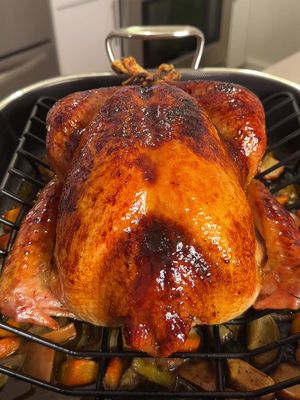 All my tips and tricks to making the perfect turkey🍗🔥  Full recipe on my website! https://alessandraciuffo.com/turkey-101-how-to-make-a-beautiful-bird/ Making a whole turkey is one of the most daunting tasks when it comes to Thanksgiving. A lot of this comes from the fact that turkey is often seen as the centerpiece dish of the table (even if some of the sides are arguably better), in addition to the hefty price tag that comes with this festive bird. It makes sense that nerves may be high when prepping this dish, but I am here to alleviate that stress for you. Here are the key 🔑tips and tricks to a perfect bird:  🔪 Gather your ingredients so everything is ready to go!  🔪 BRINE your bird. Brining is the process of infusing proteins with salt, sugar, and flavor. In addition, it tenderizes and moisturizes meat. You can go with a wet or dry brine for this. My preference is a dry brine for ease and to ensure ultra-crispy skin. BONUS - add baking powder to your dry brine for even more skin-crisping action + brown sugar for bronzing.  🔪Get your bird to room temperature before it goes into the oven. Then, stuff the cavity, tie the legs, and give it a final coating of oil and salt.  🔪 Start in a HOT oven (400F) for the first 30 minutes, then reduce the temperature to 350F for the remainder of the cook. Rotate every 30 minutes for even browning. The general rule is about 13 minutes per pound of unstuffed turkey.  🔪Allow the turkey to rest for at least 30 minutes once it comes out of the oven. This will let the juices settle evenly and bring the bird to the perfect temperature. #turkey101 #turkey #flavorsbyale 
