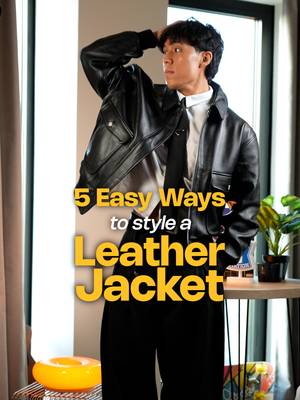5 Easy ways to style a Leather Jacket! leave a like if it helped and lmk which is your favourite ❤️ Outfits linked in bio! 1. Shirt and Tie 2. Hoodie 3. Tank Top 4. Button Down 5. Knitwear