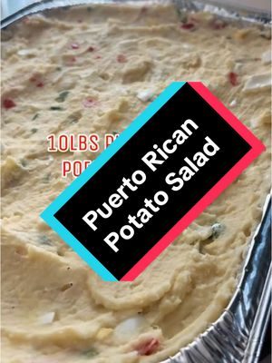 Puerto Rican Style Potato Salad 🇵🇷 * 10lbs Potatoes  * 12 eggs * Adobo for water * 1/2 Red bell pepper finely diced * 1/2 Green bell finely diced * 1/2 onion finely diced * 2Tbs Vinegar for pickling  * Dash of salt for pickling peppers & onions (sit while potatoes are boiling)  * Start 1c of mayonnaise add more to your liking * Sprinkle adobo across the potatoes. Keep it simple and delicious.  * Mix well, refrigerate overnight  #puertoricanpotatosalad #spanishfood #puertoricanfood 