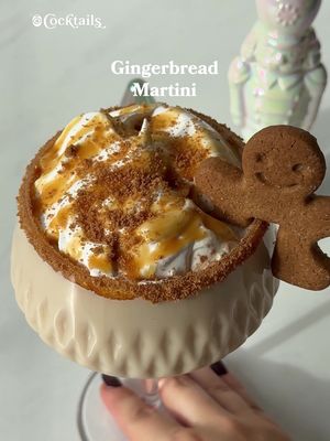 The perfect sip to celebrate National Gingerbread Day 🤎 Pro tip: snag the Gingerbread Cookie Mug Hangers at Trader Joe's to take your cocktail to the next level. Grab the coupe glasses at the link in our bio. -1 oz. vanilla vodka -2 oz. Baileys -1/2 oz. gingerbread syrup -2 oz. half & half -whipped cream, gingerbread crumbs, caramel sauce & mini gingerbread man for garnish @cocktails may earn commission through links on our social. #gingerbread #martini #dessertcocktails #christmas #holidaycocktails