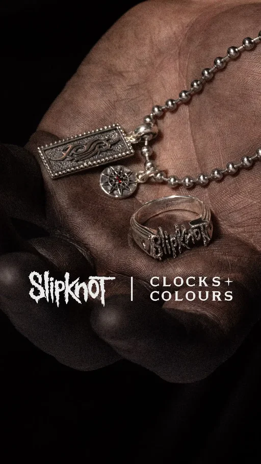 Slipknot x Clocks + Colours is live. The Tribal S pendant brings the band’s iconic symbol to life with a blood-red garnet stone, while the Goat ring carves their logo and twin goats into solid sterling silver. Available now at clocksandcolours.com.⁠ Slipknot x Clocks + Colours is live. The Tribal S pendant brings the band’s iconic symbol to life with a blood-red garnet stone, while the Goat ring carves their logo and twin goats into solid sterling silver. Available now at clocksandcolours.com.⁠ #slipknot #altfashion #alternativefashion 