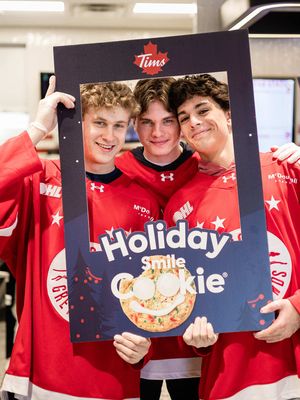 The boys helped decorate @Tim Hortons Holiday Smile Cookies this week and got a little bonus drive-thru training 😎 #smilecookie #hockey #ohl #soogreyhounds #thesoo 