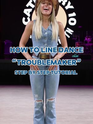 Warning: This tutorial may cause sudden dance-floor confidence 😎💃 Watch the full step by step tutorial to "Troublemaker" on our YouTube! Click the link in our bio for more two-stepping tutorials 🤩 Troublemaker Line Dance pairs perfectly with "Troublemaker" by OllyMurs or "Trouble" by Iggy Azalea #linedancing #troublemaker #tutorials #category10