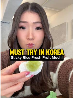 must try snack in korea!! Sticky rice fresh fruit mochi is SOOO good and slightly different than the Japanese kinds I’ve tried! This spot is located in Seongsu (a super popular area you’re likely to visit anyways!) but they have a few other locations around Seoul, too.  📍 Hanjungsun (Seongsu)  My top recommendation is to try the shine muscat grape and strawberry flavors!!  #mochi #stickyrice #seongsu #koreanstreetfood #seoulkorea #visitkorea #koreatravel 