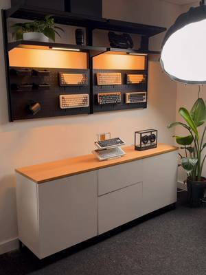 Office update. Needed a place to store & display my growing collection of mechanical keyboards so went with the @IKEAUK BROR shelving/pegboard combo - I liked the industrial vibe and how modular it is. Just need an espresso machine to finish this corner of the office, there’s so much choice! 😅