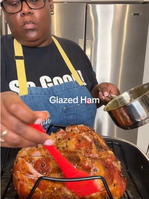Ham - Thanksgiving Glazed Ham.        ❗️ If you’re noticing that your spiraled ham tends to be a little dry, try a non-spiraled ham this holiday!     11 lb Smithfield Ham 1/2 cup water (this helps to steam) 1/2 small jar Orange marmalade (or apricot) 1/2- 3/4 cup brown sugar 2 tbs Dijon mustard  2 tbs yellow mustard  Few stems fresh rosemary  Whole cloves  @@Smithfield Brand