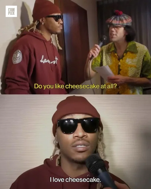 One of the most iconic exchanges in music interview history #Future #Nardwuar #cheesecake 