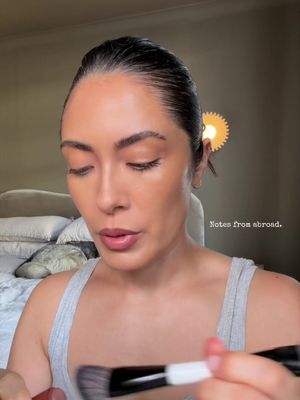 Notes from Abroad I: Los Angeles to London. @Lancôme Supra Sunscreen, absolute favorite sunscreen for the face right now! @Too Faced Born This Way concealer [light beige] @Diorbeauty Glow Star Filter [2N] @e.l.f. Cosmetics camo contour [light] @Haus Labs contour [chisel] @Laura Mercier powder @L’Oréal Paris Professional hair gel @Kosas [dark brown] @Maybelline NY sky high mascara [brown] @Lisa Eldridge [1N] Dior lip glow butter [black cherry]
