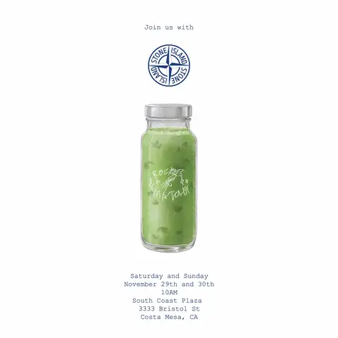 Join us for a complimentary matcha this weekend to celebrate the opening of @stoneisland’s new South Coast Plaza location.  Saturday, November 29th  - Sunday November 30th 10 am - while supplies last South Coast Plaza 333 Bristol St Costa Mesa, CA Artwork by @ryutomiyake 