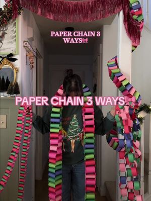 I may be covered in hot glue gun burns and paper cuts but it was worth it 🎀 #paperchains #paperchaintutorial #kitschychristmas #colorfulchristmas #craftychristmas 