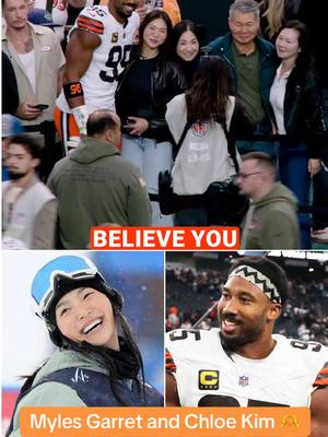 Myles Garret shared a moment with his girlfriend, 2x Olympic gold medalist Chloe Kim, before Browns-Raiders 🧡 #mylesgarrett #chloekim #nfl #couple #clevelandbrowns 