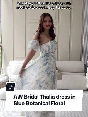 One day you’ll fall for a dress with nowhere to wear it. Buy it anyway. AW Bridal Thalia dress in Blue Botanical Floral  💙 #AWBridal #ThaliaDress #BlueBotanicalFloral #OOTD  📍@Icon Studio Space  @AW.Bridal 