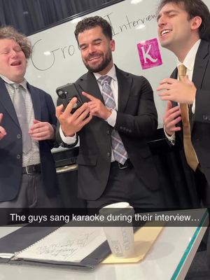 Guys sing karaoke during their job interview ? @KaraFun #karafunpartner #worklife #officehumor Coupon code: CLIFF50