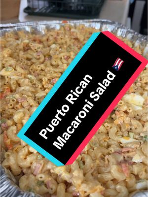 Puerto Rican Style Macaroni Salad 🇵🇷 * 2lbs Elbow Macaroni * 6 Boil Eggs * Adobo in Boiling Water * 1/2 Green Bell Finely Diced * 1/2 Red Onion Fineley Diced  * Drizzle Oil on Macaroni with dash Sazon for color, or drizzle achiote oil, recipe pinned. * 1 Large Grated Carrots * Small Jar pimento pepper finely diced  * 2 Packets 2.5oz Lite Spam or Diced Ham * 8oz Grated Mild Cheddar Dressing: * 2c Mayonaise  * 4Tbs White Vinegar * 3Tbs Sugar * Dash Mustard * 2Tsp Adobo  #puertoricanmacaronisalad #macaronisalad #puertoricanfood #hispanicfood #latinacreator 