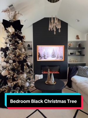 When you want drama but still want cozy… do this to your tree. Transform your bedroom Christmas tree with black ribbon and black velvet bows. This combo makes a flocked tree look luxe, modern, and intentional—perfect if you want that elevated holiday style without a full makeover.  #ChristmasTreeDecor #BedroomChristmasTree #FlockedTree #HolidayDecorIdeas  