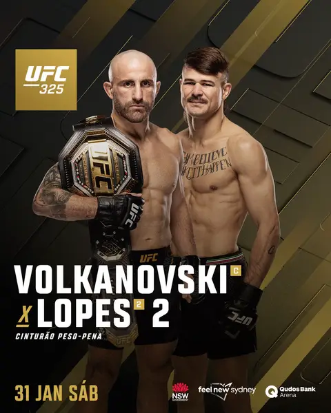 O campeão 🇦🇺 Alexander Volkanovski defende o cinturão dos penas contra o 🇧🇷 Diego Lopes no #UFC325! 👊 Assista tudo ao vivo no @Paramount Plus Esportes , a nova casa do #UFC em 2026 ! #TikTokEsportes @Sydney 