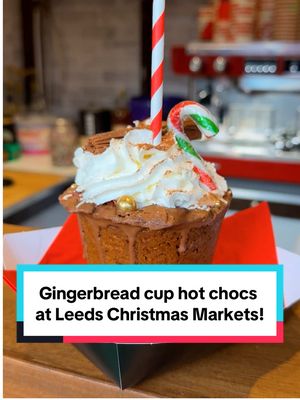 There’s a stall selling EDIBLE gingerbread hot chocolates at Leeds Christmas Markets… and we’re so here for it 😋🍫 New for this year and right in front of Leeds Civic Hall on Millennium Square, the ‘Loaded Hot Chocolates’ from Donuts & Coffee actually sold out this week 🤯 The good news is they’re back in stock for another weekend at the Leeds Xmas Markets, with each hot chocolate coming with squirty cream, a flake, sprinkles and even a mini candy cane! 🍭 The whole drink (including the gingerbread cup ☕!) is completely edible 😍 And fear not, if you’re not in the mood to EAT your drink - they do standard and chocolate orange hot chocolates in paper cups too 🤣 #Leeds #leedscitycentre #leedschristmas #leedsfood #thingstodoinleeds 
