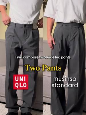 Which pair do you think gives the better drape, sleeker silhouette? 👀 @UNIQLO Canada or @musinsastandard_official wide-leg pants? Drop your comment! 🗣️📢 #widelegpants #menspants #mensstyle #menstrousers #mensfashionwear 