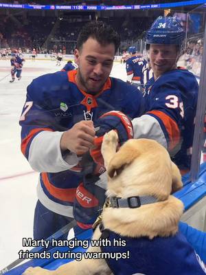 The #newyorkislanders #puppy hanging out with his friends during warmups! #hockey #NHL #puppytiktok 