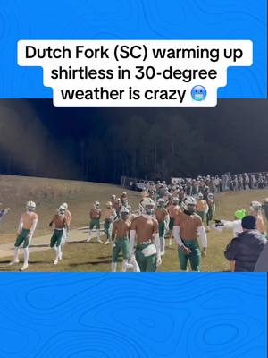 Dutch Fork (SC) warming up shirtless in 30-degree weather is crazy 🥶 (via JuliaWesterman/x) #viral #football #fyp #footballtiktok #hs #hsfootball #rivals 