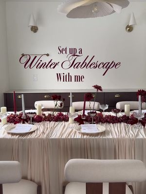 set up my dream table scape with me for my winter dinner party ❤️ #dinnerparty #hosting #burgundy #tablescape 