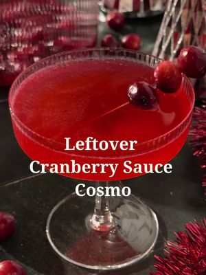 Turning leftovers into cocktails.  Leftover Cranberry Sauce Cosmo   2 oz vodka  1 oz orange liqueur  .75 oz fresh lime juice 2 tbsp cranberry sauce  Cranberries for garnish In a cocktail shaker combine vodka, ornage liqueur, lime juice, and cranberry sauce, fill with ice and shake until cold. Strain into a martini glass and garnish with cranberries.  #cocktailrecipes #EasyRecipes #holidaycocktails #drinksathome #dinnerparty    
