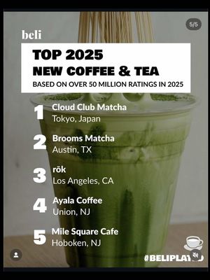 I’m still in shock. Mile Square Cafe was just named one of the top 5 cafes in the world by over 50 million voters on the @Beli App | Restaurant Lists . Honored and fired up. Thankful for my team and so grateful to be serving my favorite city, Hoboken. Let’s keep raising the bar.