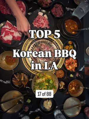 Let me know if I missed yours. Also, do you know the 6th spot? 🤔 Top 5 Korean BBQ in LA: @soowon_galbi @ahgassigopchang @yangmani_la @munkoreansteakhouse @dharaeoak_kbbq [Item 17 of 88] I’m sharing 88 food items and my Top 5 spots for each 😅  Previous: Korean Fried Chicken. What do you want to see next?? #lafood #foodguide #88top5 #kbbq  Guess the 6th: