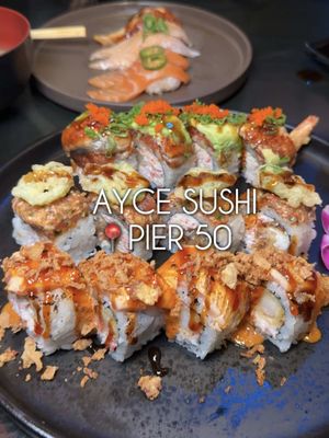 Did we pace ourselves? - absolutely not 🫣🤭 Definitely come hungry to get your money worth, cause it’s a AYCE 😎.  Also here’s a little hack, if you go to Pier 50 get their gift card so you can get a little bonus value 👌🏼 🎁 $50 bonus w/ $200 gift card (basically a free AYCE) 🎁 $20 bonus w/ $100 gift card Here’re their options:  🍱 Course A - $34.95 🍱 Course B - $45.95 (this is what we usually go for since it already has SO many options)  🍱 Course C - $54.95  📍Pier 50 - 330 Palladio Pkwy #2045, Folsom, CA 95630