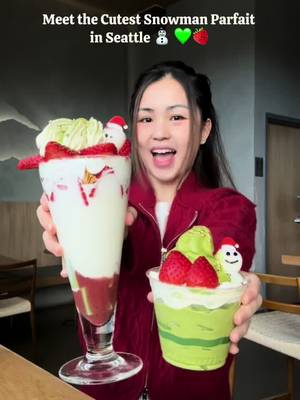 What screams Christmas more than a snowman parfait!!  📍Nana’s Green Tea, locations in Bellevue and Seattle #seattlefood #seattlefoodie #seattlefoodrecs #seattledesserts 