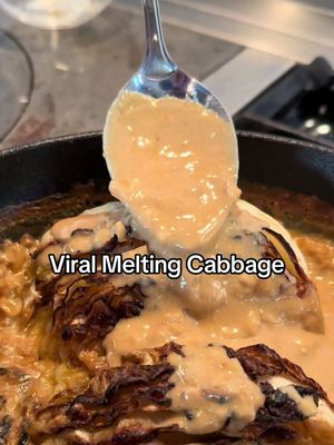 VIRAL MELTING CABBAGE 🥬🔥(high protein, low carb) Have you tried the viral melting cabbage yet?!  ‼️‼️Save this recipe!!!! I paired this with grilled chicken and it was 10/10!! INGREDIENTS: * 1 large head of cabbage, cut into slices * 2 tbsp avocado oil * 4 tbsp butter * ½ onion, diced  * 3 garlic cloves, minced  * 4 oz softened lite cream cheese * 1 cup chicken bone broth  * Chopped parsley * ¼ cup shredded Parmesan cheese  * Salt and pepper to taste  * Lemon juice * Optional - any additional seasonings  * 2 chicken breasts, pan-seared (added to your meal for extra protein)  DIRECTIONS: 1. Preheat oven to 400°F. 2. Peel 1-2 layers of your cabbage, and wash. 3. Cut into slices -  I got 6 4. In a large oven-safe pan, turn it to medium-high heat and add avocado oil.  5. Brown your cabbage on both sides, and remove from the pan.  6. Now, add your butter, onion, and garlic, and cook on medium until translucent and cooked through. Add your cream cheese and bone broth and whisk until combined. 7. Season with your favorite seasonings. I just did salt and pepper, some garlic, and onion powder.  8. Add your parmesan cheese and whisk until a sauce has formed. 9. Once this is done, add your cabbage back into your pan and throw it in the oven at 400°F for 15-20 minutes until your cabbage is cooked through 10. Top with Parmesan cheese and parsley!  11. I love serving this with chicken breasts to make this a full meal!  So simple, so good, you’ll want to make this one on repeat! 🤤✨