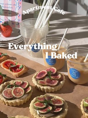 Baking Ideas for Your Next Apartment Cafe #ad. I used Instacart to get all the ingredients which saved me a ton of time.  Baked Goods 🌸 Orange Cardamom Pistachio Tea Cakes. These are so fragrant and delicious.  Fresh Fig Tarts. I love using seasonal ingredients while baking. I managed to find some fresh figs and they went perfectly with my marscapone filling with honey and thyme.  Tomato and Ricotta Puff Pastry Bites. For those who are new to baking, puff pastry is amazing! It’s so versatile you can put anything on it.  Drinks 🌸 For this cafe, I was in the mood for some iced lattes. To make it more fun and festive, you can make a seasonal syrup like hazelnut or peppermint!  #InstacartPartner #apartmentcoffeeshop #apartmentcafe #coffee 
